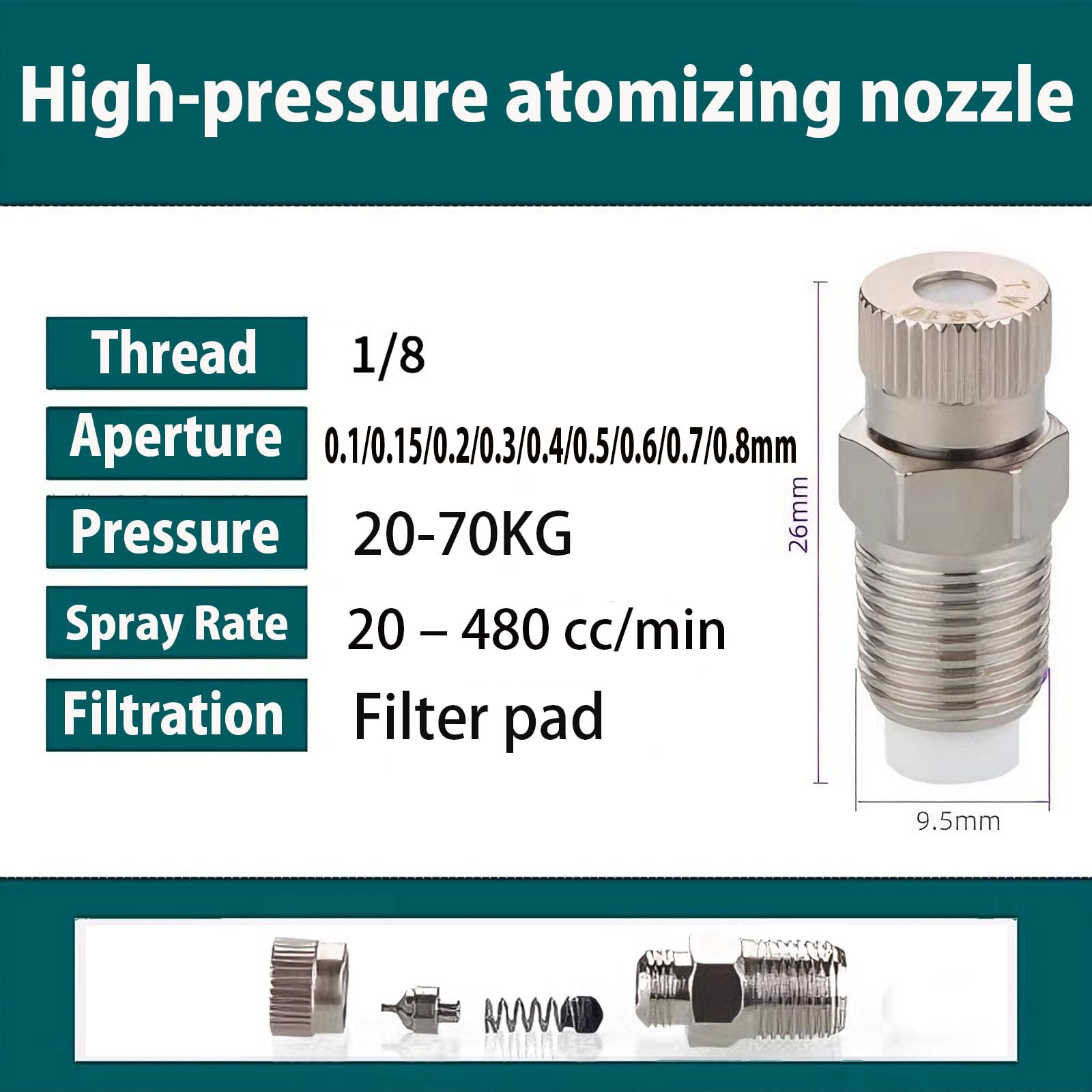 Hochdruck-Zerstäuberdüse, Messing-Nebeldüsen für Außenkühlsystem, Landschaftsbau, Gewächshausbewässerung, Luftbefeuchtung, Anti-Tropf-Beschlag-Sprühkopf 50Stücke Filter mesh Aperture 0.2mm