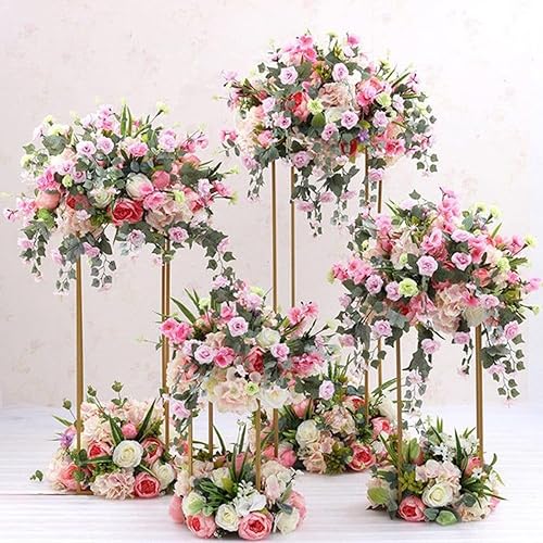 4 soportes dorados para flores de boda, jarrón geométrico de metal, soporte rectangular para flores para centros de mesa de boda, estante de flores