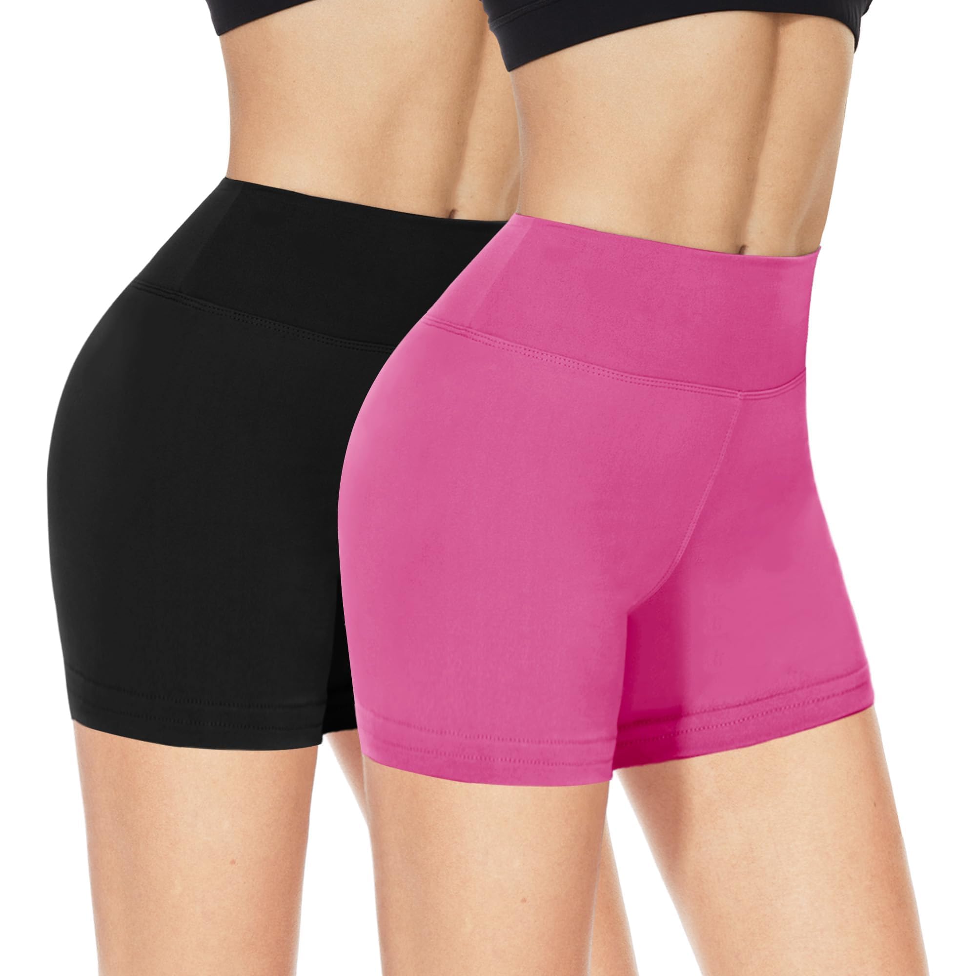 NexiEpoch 2 Pack Biker Shorts for Women - 3"/5" Booty Volleyball High Waisted Black Spandex Shorts for Yoga Dance Workout