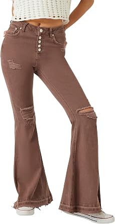 Forever 21 Women's Recycled Cotton Distressed Flare Jeans