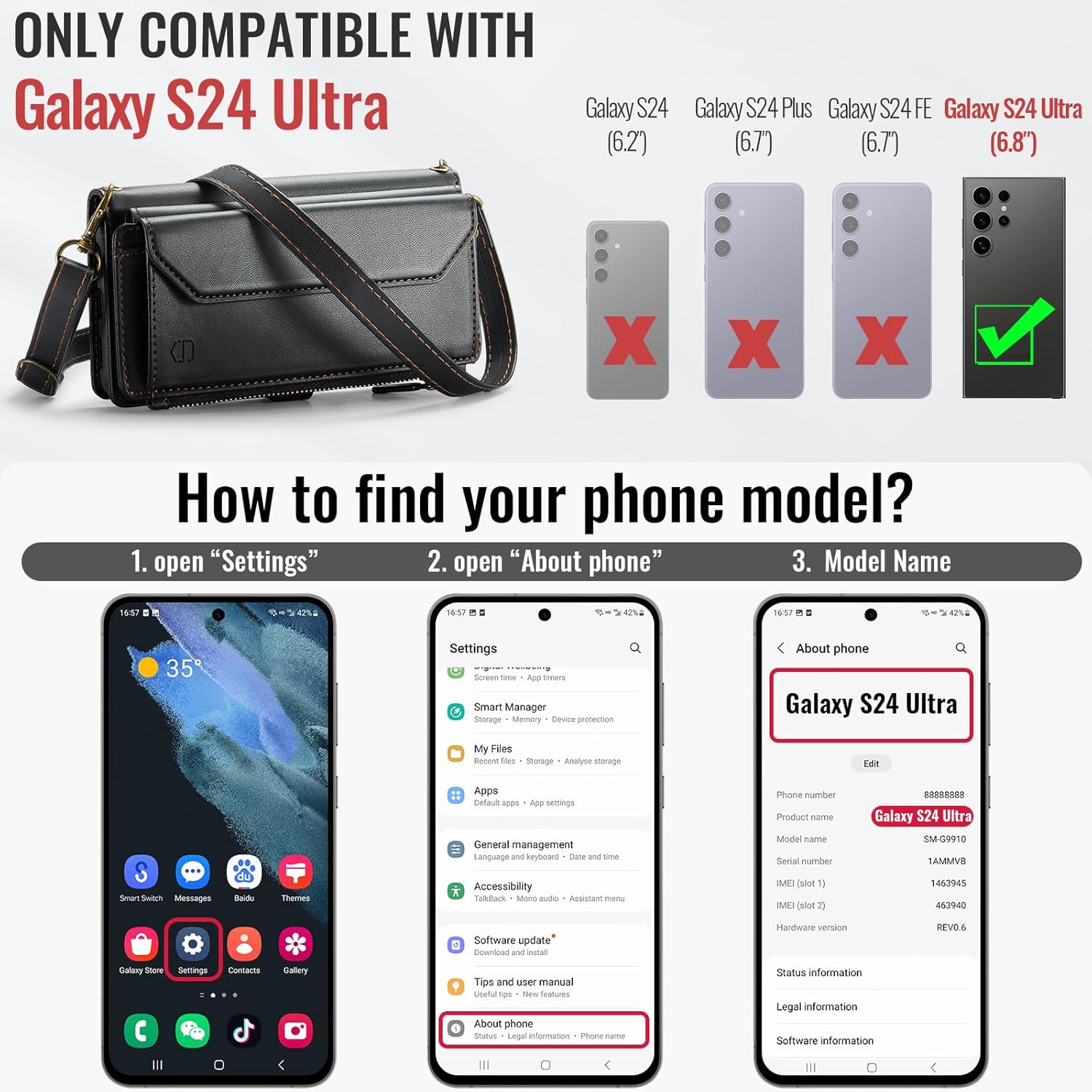 Strapurs Wallet Case Compatible with Samsung Galaxy S24 Ultra 5G RFID Blocking 10-Card Holder Soft PU Leather Magnetic Snap Strap Zipper Pocket Phone Case Fit for Galaxy S24 Ultra - Black