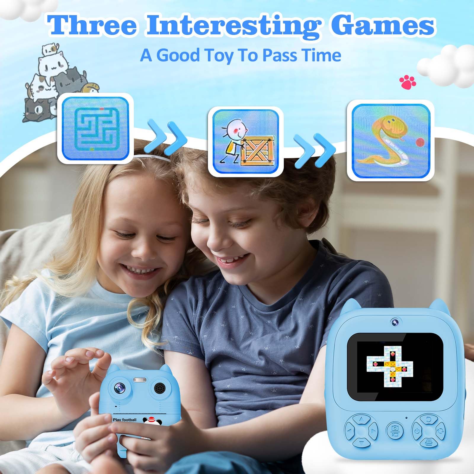Appareil photo pour enfants à impression instantanée pour filles et garçons, appareil photo numérique HD 1080p pour enfants avec carte SD de 32 Go et papier d'impression instantanée pour
