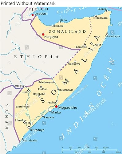 Miniatura 2 de Wall Art Poster Print of Somalia Political Map With Capital Mogadishu, With National Borders, Most Important Cities and Rivers. Illustration With