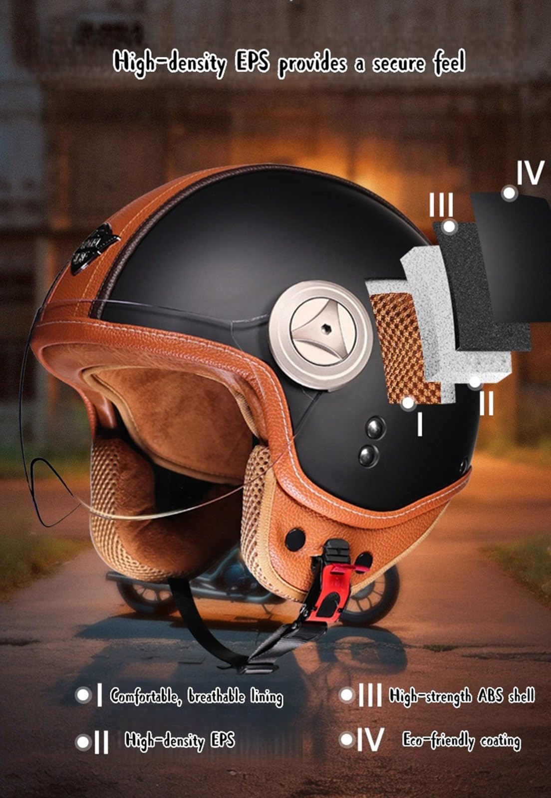 Casco De Motocicleta Vintage Abierto 3/4 con Gafas, Forro Cómodo, Orejeras Y Certificación ECE para Adultos, Hombres Y Mujeres.