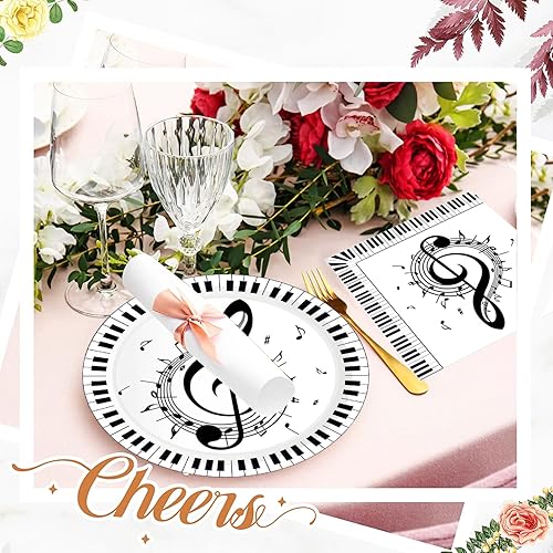 Miniatura 6 de Juego de 80 servilletas de notas musicales para fiestas, platos musicales y servilletas de notas musicales, platos de papel de 7 pulgadas,