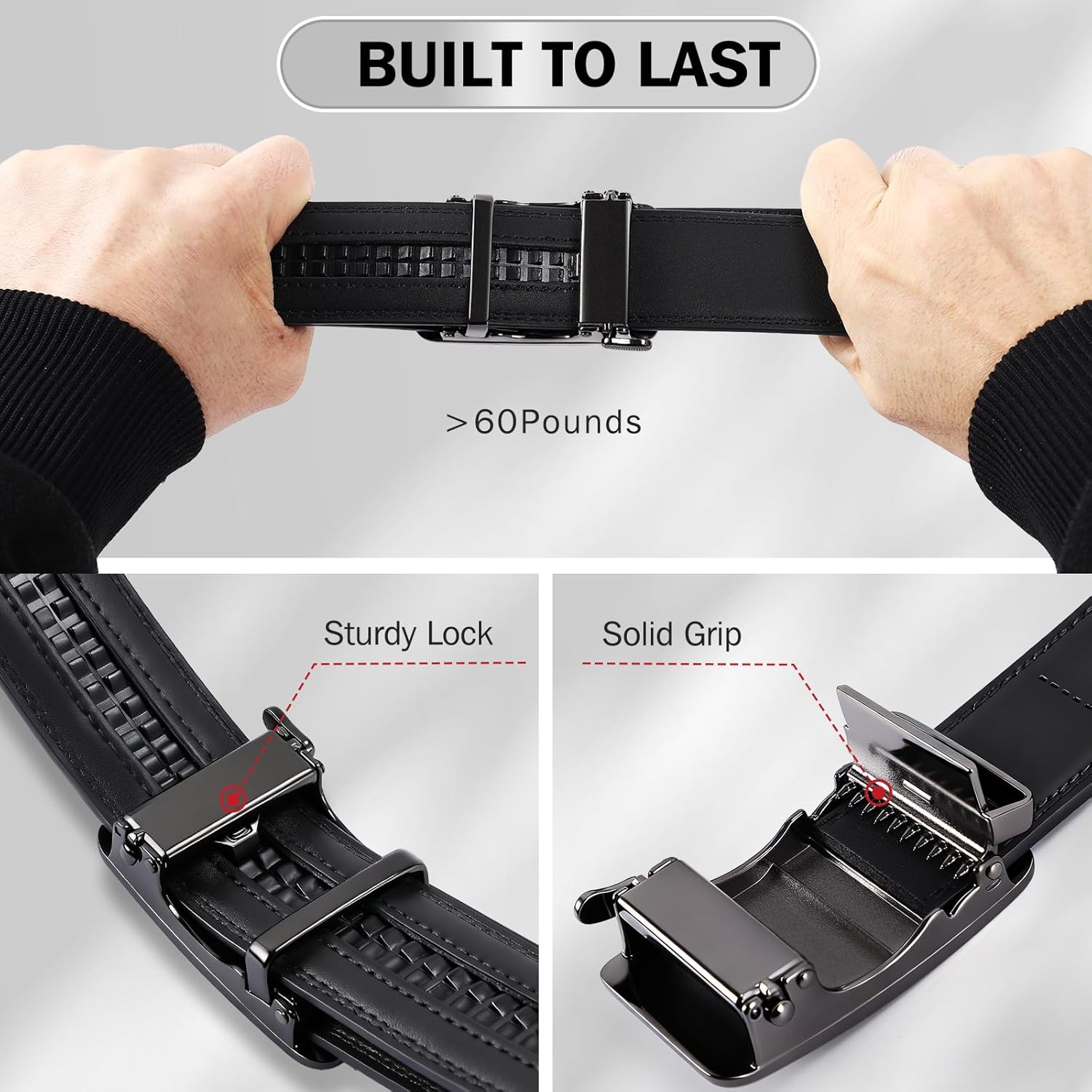 2 Pack Men's Ratchet Belt - Adjustable Click Slide with Trim Fit for Dress Casual, Gift Set - Image 6