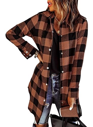 EVALESS Color Block Plaid Shacket Jacket Womens Fall Clothes Fashion