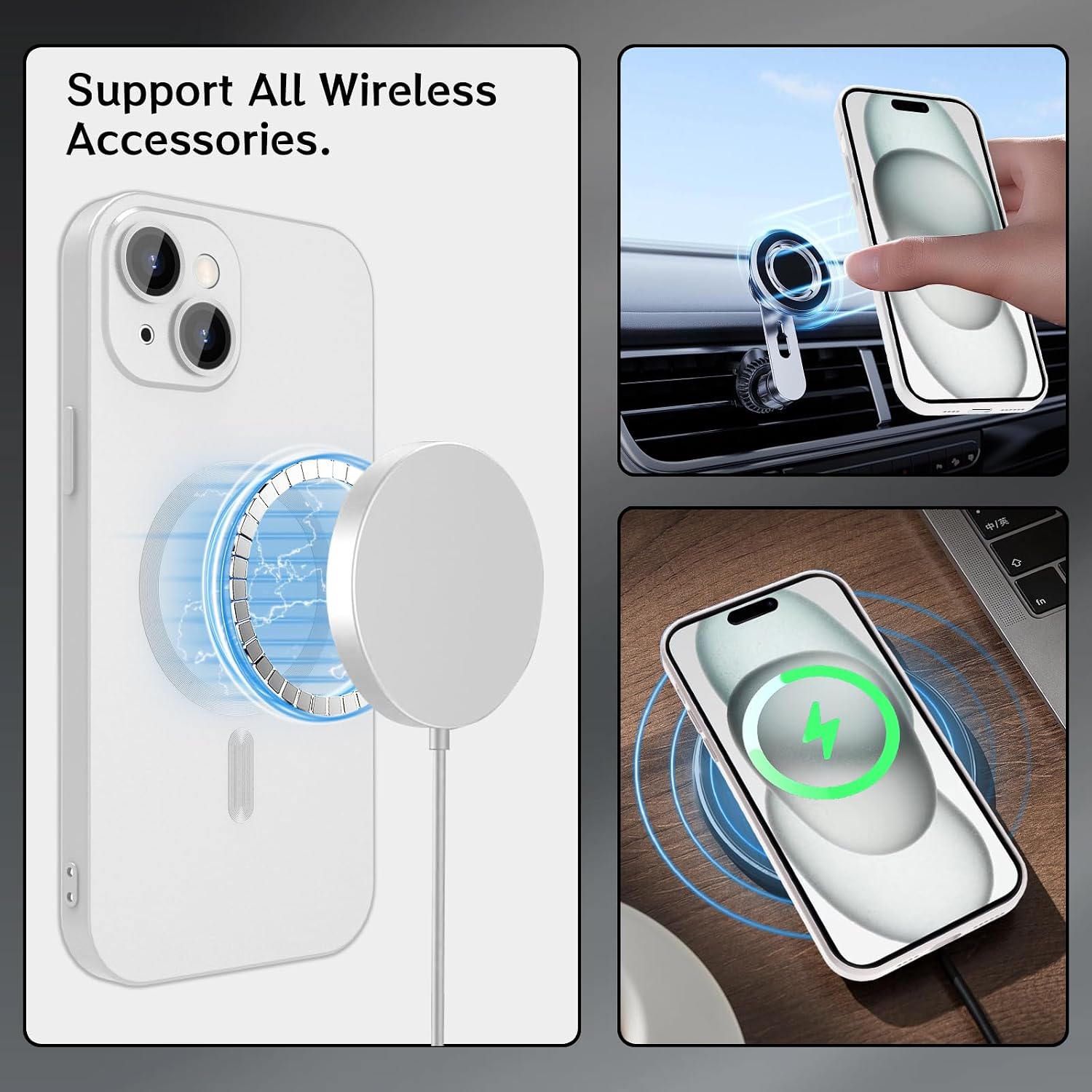 ankofave Magnetic Case for iPhone 15 Plus Phone Case for Women, Matte Luxury Soft Metallic Luster Design and Camera Lens Protector, Compatible with Magsafe Case for iPhone 15 Plus 6.7"-White image 3