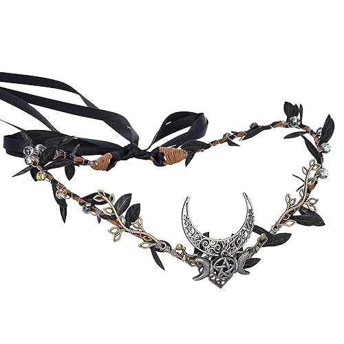 Miniatura 9 de MOSTORY Corona de elfo de luna hecha a mano  Tocado de bosque de bosque de elfos, tiara de diosa medieval, accesorio de reina para mujeres y niñas,