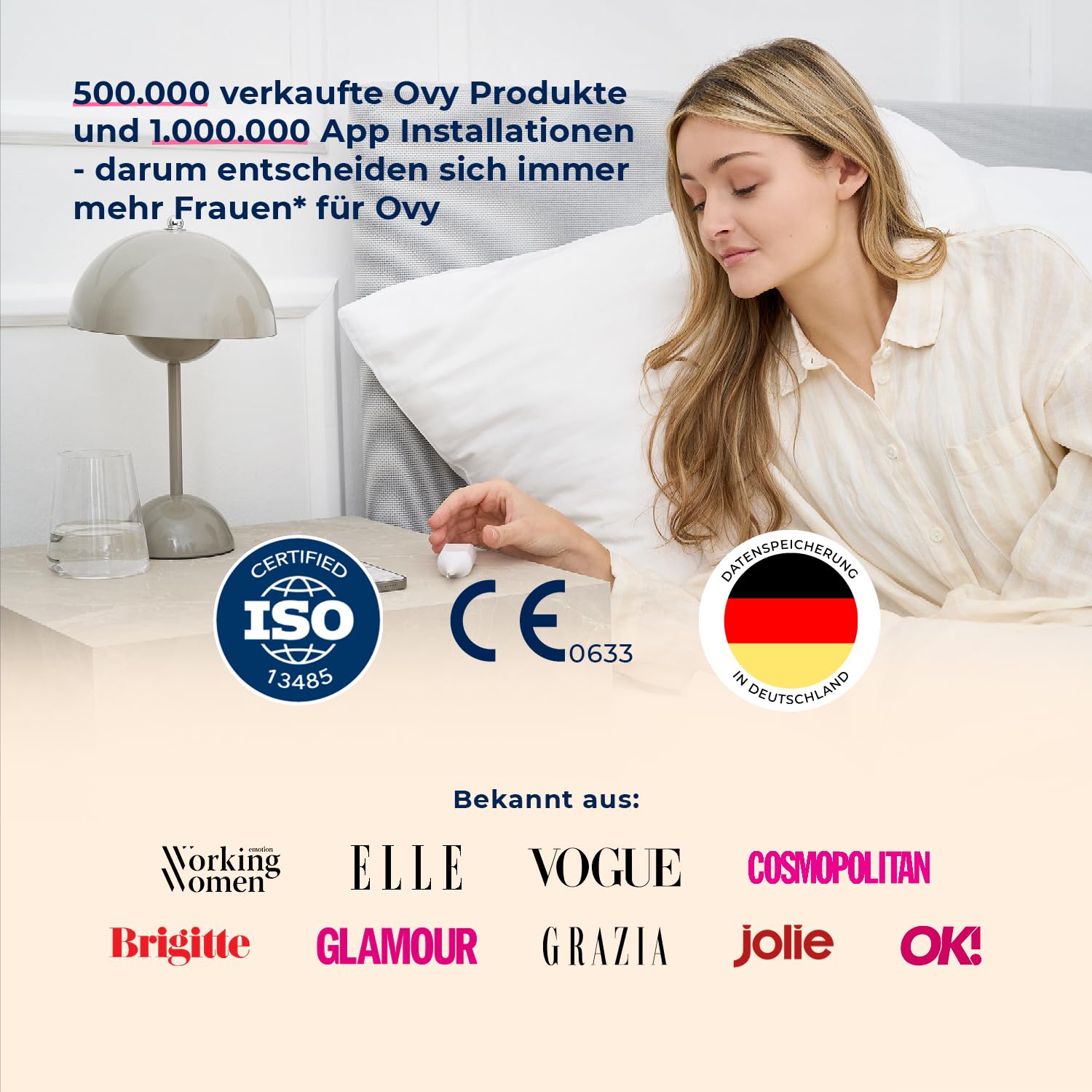 Ovy Termómetro basal Bluetooth con aplicación Ovy certificada por la UE para la prevención sin hormonas y para los deseos de los niños