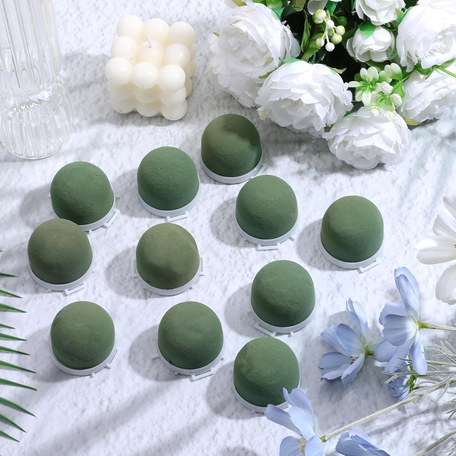 24 Pcs Mini Floral Foam Holder Round Florist Foam 1 Roll Green Floral Wire Mini Floral Foam Holder for Wine Bottles DIY Wedding Table Decor