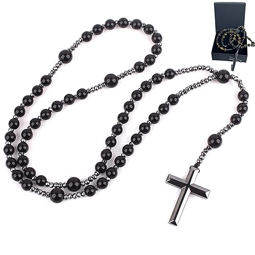 Black Obsidian Necklace for Men, Black Tigers Eye Necklace, Black Cross Pendant, Obsidian Cross Healing Crystal Energy Stone Protection Amulet Charm disponible en Yaxa El Salvador