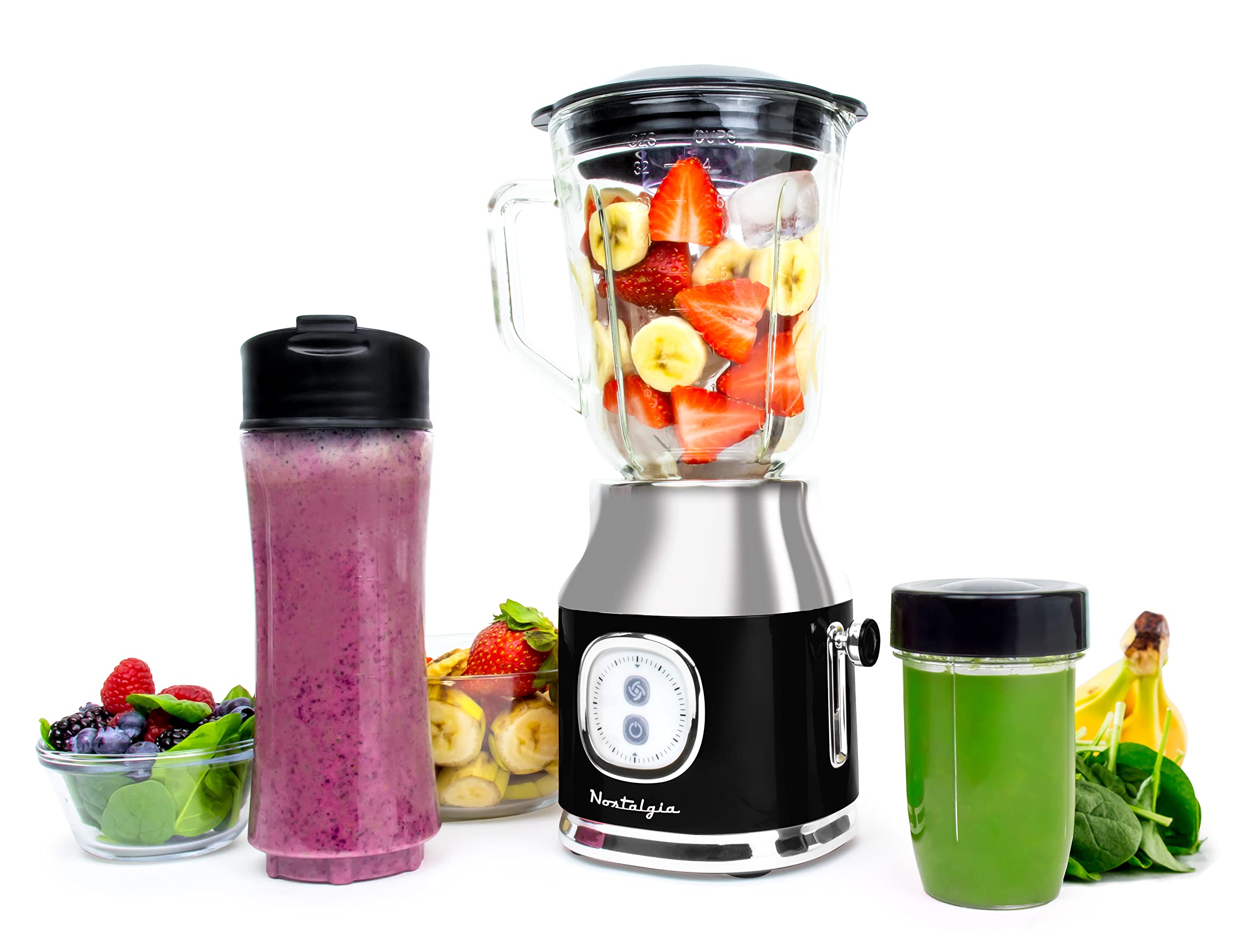 Classic Retro Electric Pulse Blender, 1 Liter Glass Pitcher, Includes Tritan Personal Travel Bottle With Lid And Storage C...
