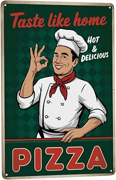 8x12 Inch Metal Sign Pizza Poster Italian Chef Kissing Fingers With Taste Like Home Pizza Retro Wall Decor For Pizza Lovers Home Cooks Italian Food Fans Near Pizza Kitchen