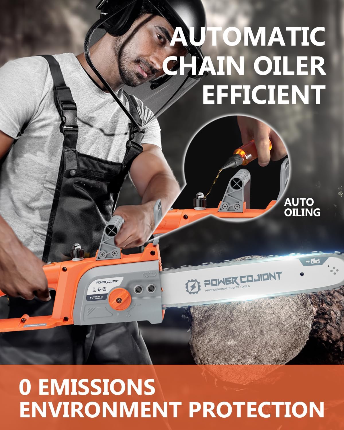 Cordless 12 Inch Chainsaw Brushless for 20V Batteries Powered 2 × 4.0Ah Electric Chainsaw 1100W Ideal for Wood Cutting, Free Assemble 45 Ft/s High-Efficiency (Orange)