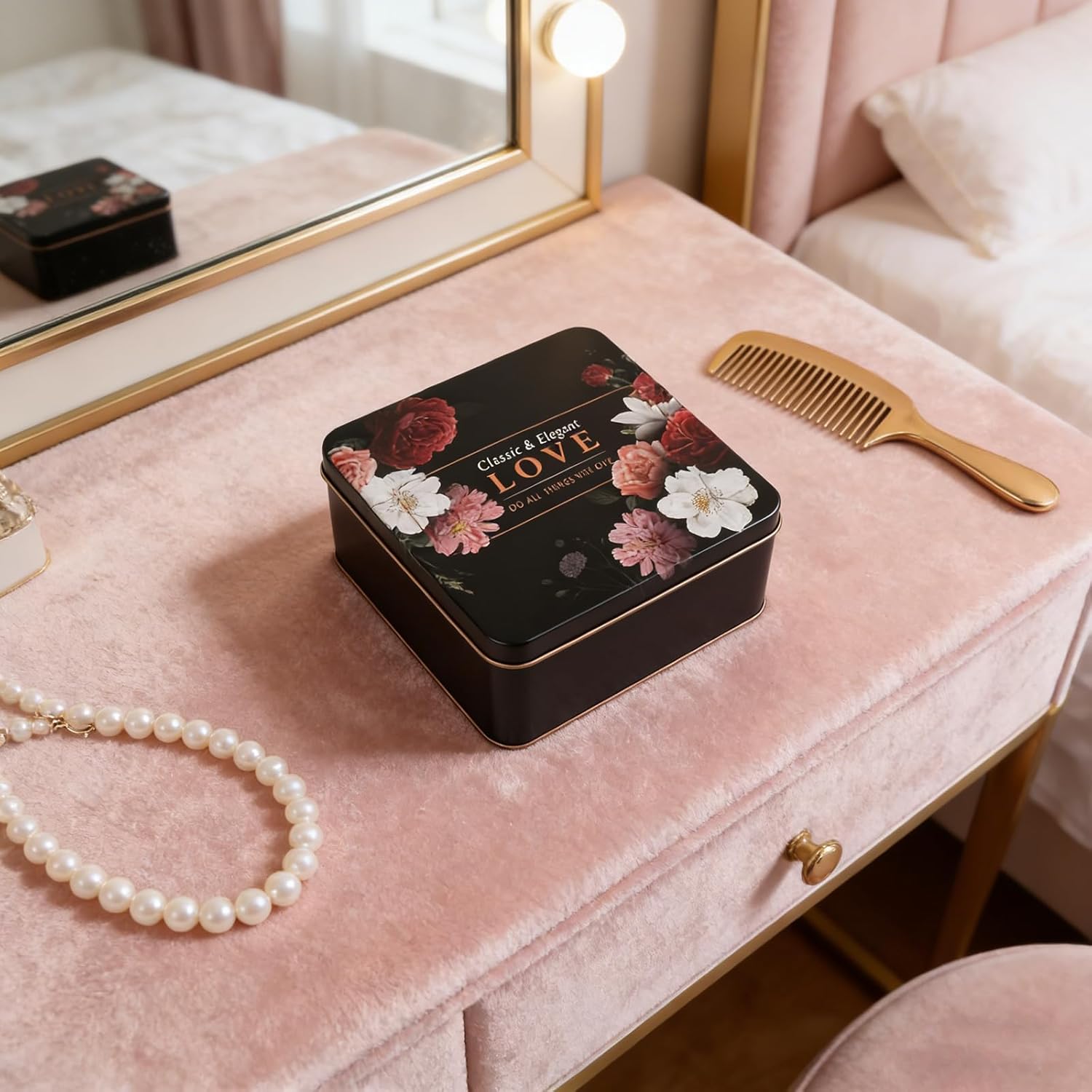 Love Decorative Storage Box Rural Tin Gift Box Tinplate Candy Cookie Jars Square Storage Containers with Lids for Chocolate Candy Tea Coffee Cosmetics Jewelry Photos Gift Case 3Pcs - Image 7