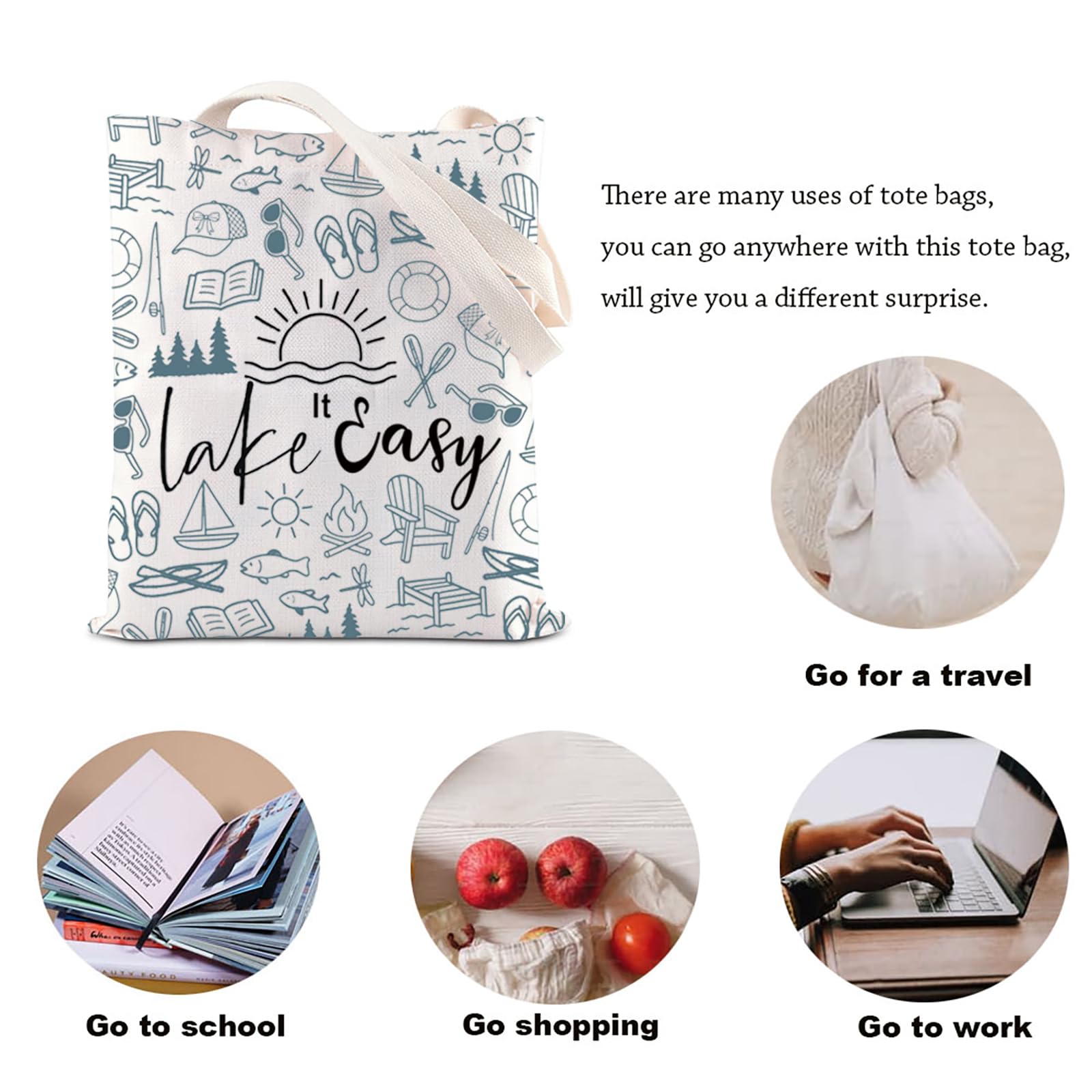 Lake Vacation Tote Bag Lake Life Gift Beach Camping Trip Gift Lake House Gift Lake It Easy Canvas Bag Summer Weekend Gift (Lake It Easy Tote) - Image 3
