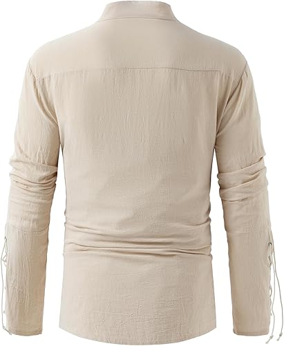 Miniatura 4 de Camisa para hombre con temática pirata medieval renacentista steampunk retro de manga larga con encaje, camiseta viking gótica para disfraz de