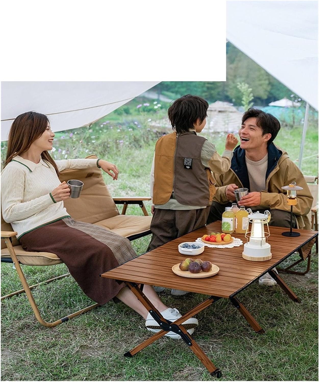 Folding Dining Table Portable Aluminum Alloy Egg Roll Table Camping Folding Table Picnic Table Camping Outdoor Camping Tables and Chairs Folding (Color : Walnut 120CM)