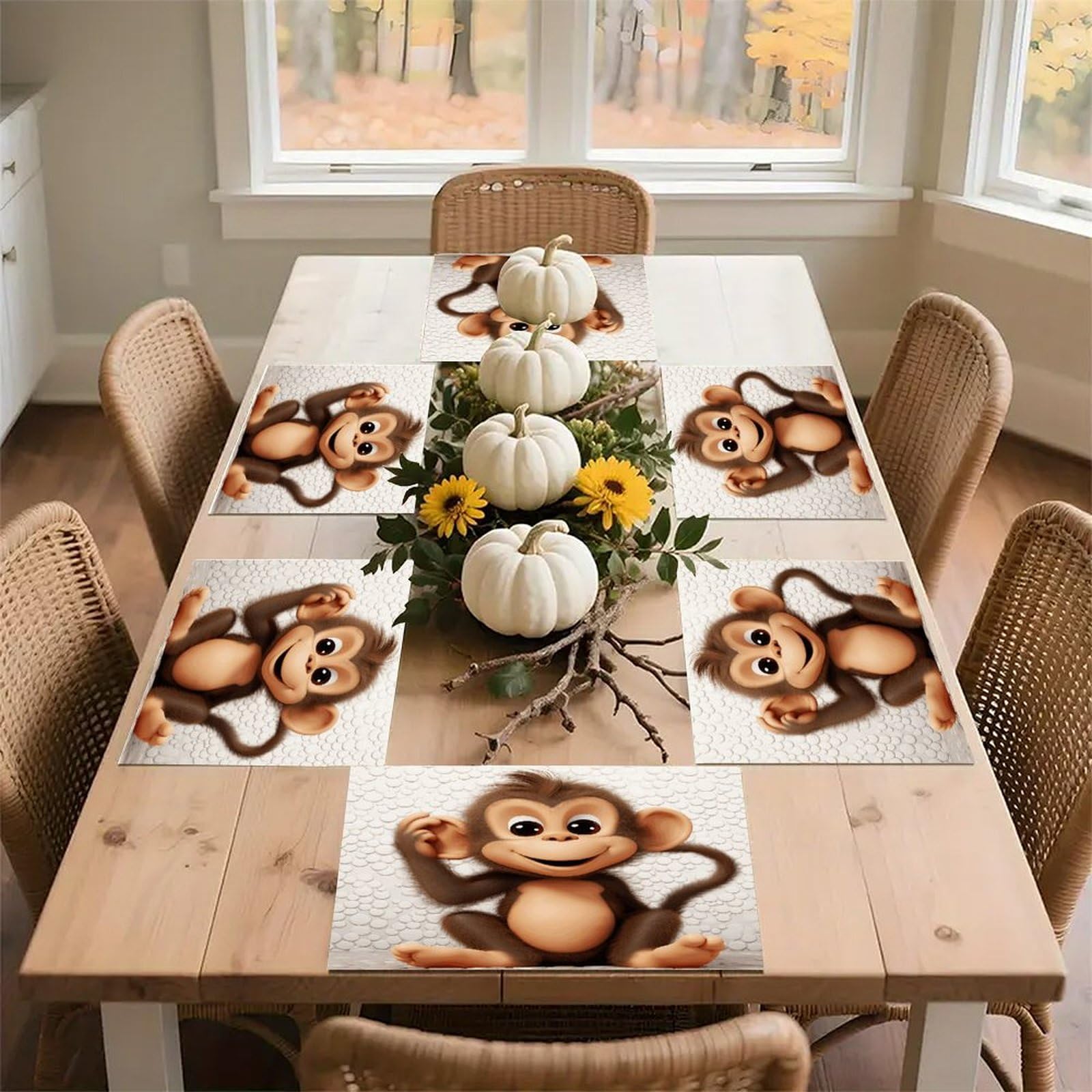 Cute Monkey Placemats Non-Slip Heat Resistant Table Mats Flax Washable Cloth Place Mats Easy to Clean Premium Placemat for Kitchen Dining Table Decor Party Outdoor