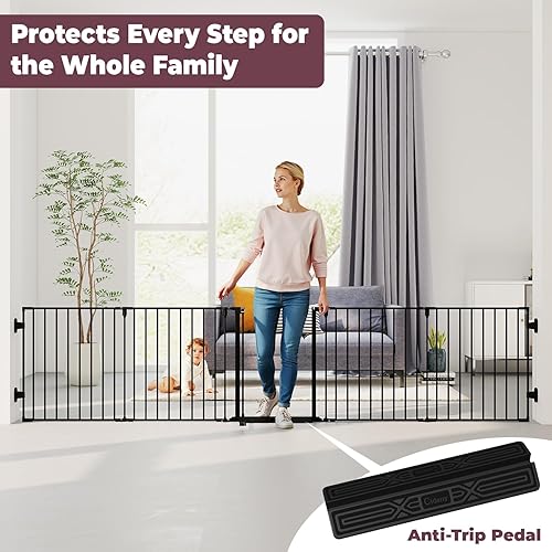 Miniatura 3 de Puerta de bebé extra ancha de 127.5 pulgadas para chimenea, árbol de Navidad, 5 paneles de metal configurables, valla para bebés, puerta infantil