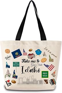 Take Me To Idaho Tote Bag Reusable Grocery Bags Aesthetic Shopping Shoulder Handbag with Interior Pocket Lightweight & Washable Stylish Idaho Travel Present for Women