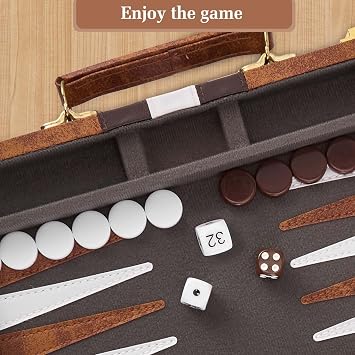 Backgammon Set, Travel Portable Traditional Board Game with Premium Leather Case, 11 inch 2 players Classic Handcrafted Wooden Tactical Board Strategy Game for Adults and Kids