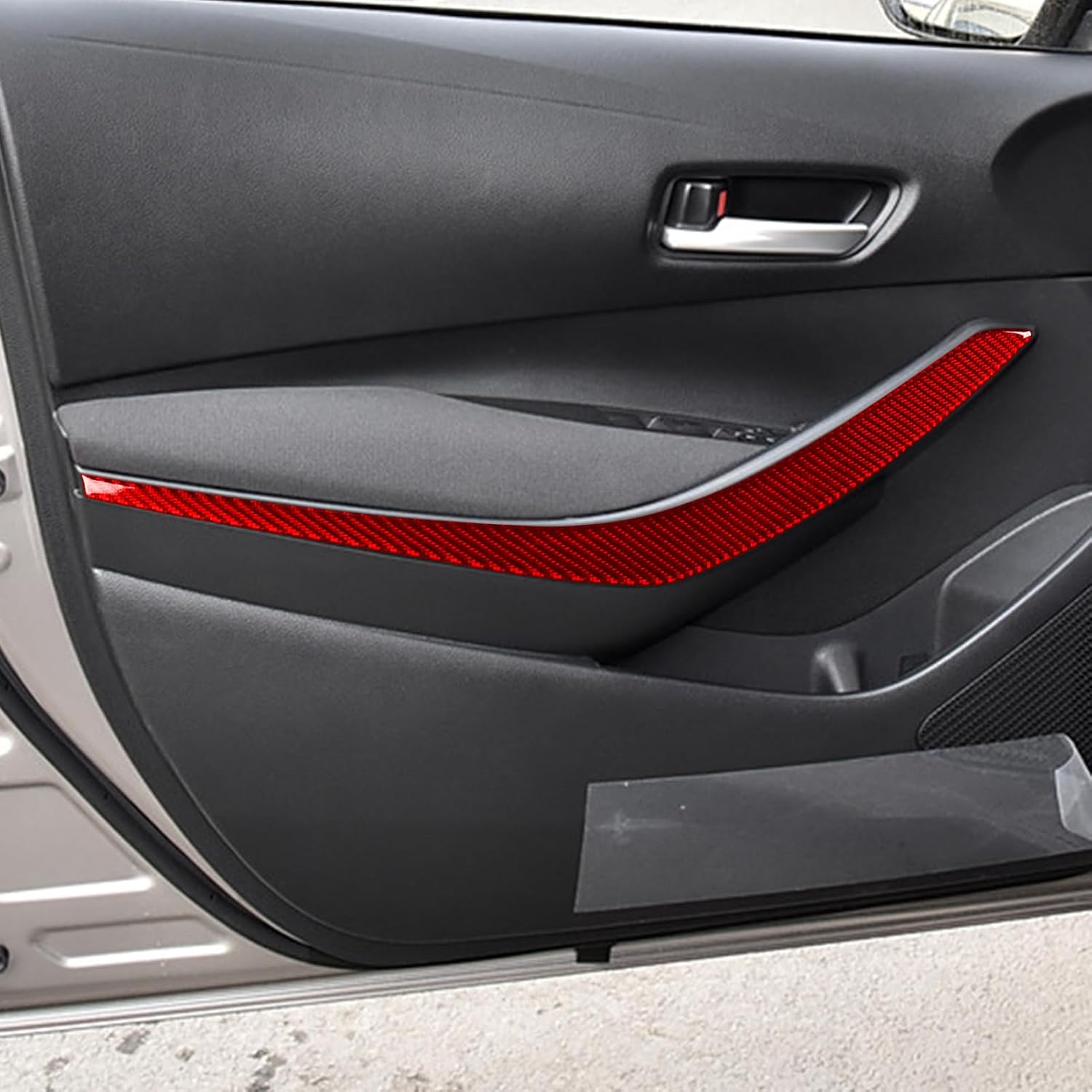 Red Carbon Fiber Fit for Toyota Corolla 2020-2026 2021 2022 2023 2024 2025 L LE XLE SE XSE FX Accessories Car Front Row Both Sides Door Armrest Decor Strips Cover Interior Trim Sticker 2PCS