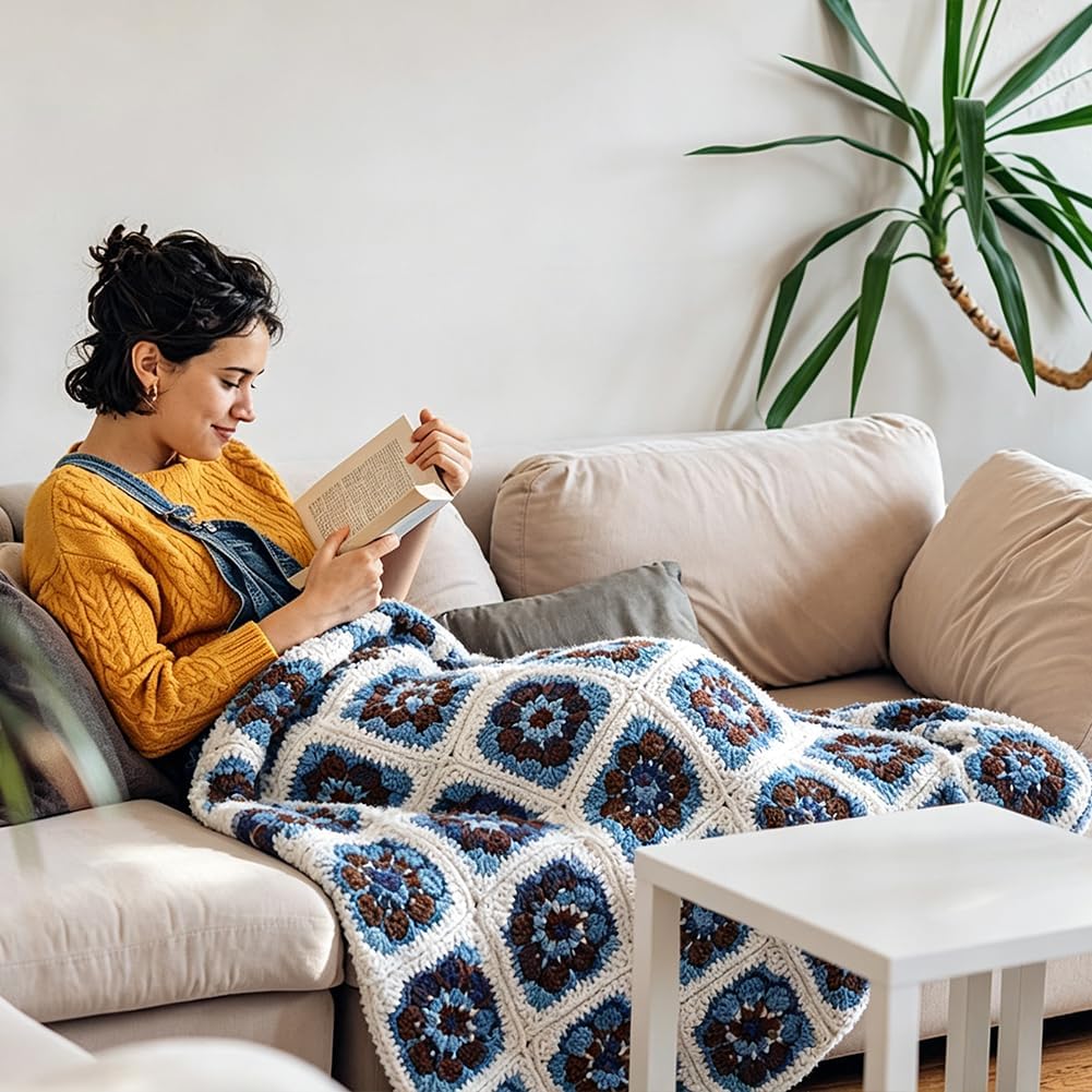ACRNIGHEET Granny Square Crochet Blanket Kit for Beginner Adults
