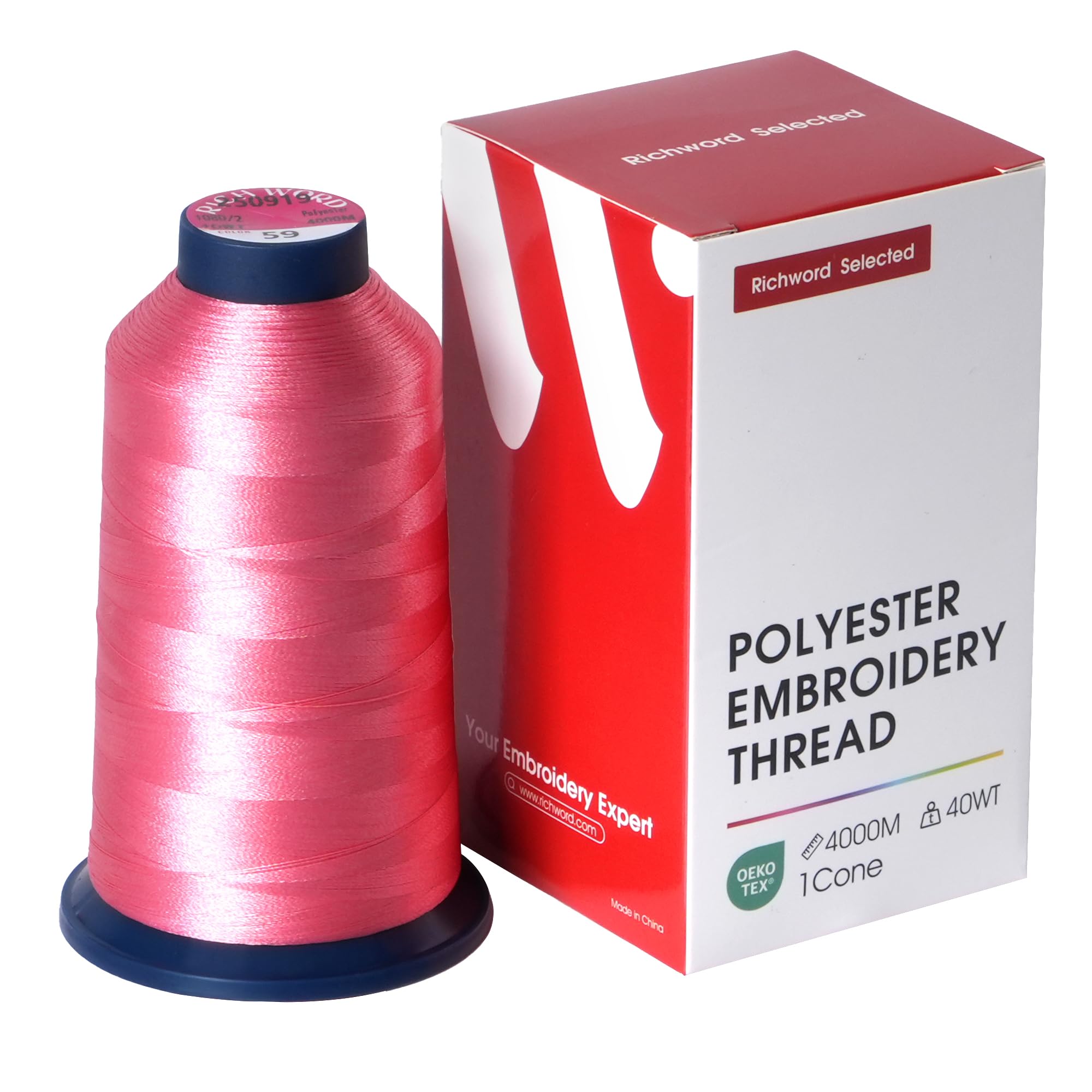 Richword Selected Pink Embroidery Thread 4000M(4374Y) 40WT Polyester Thread for Commercial Multi Needles and Single Needle Embroidery Machine 0059