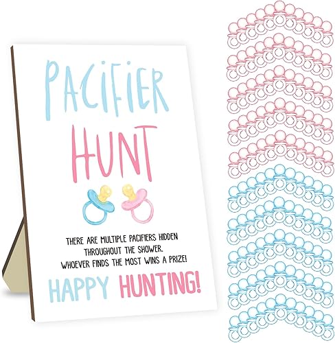 Juegos de baby shower con temática de chupete, juego de caza de chupetes, juegos de caza de chupetes para baby shower, tablero de madera para caza