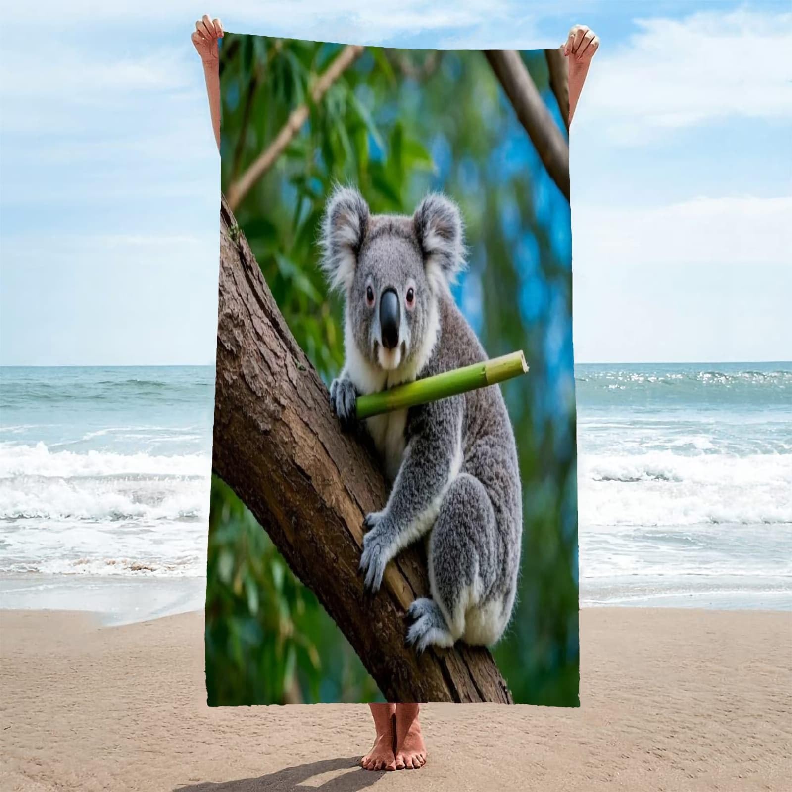 Ręcznik plażowy dla dorosłych uroczy koala duży ręcznik plażowy z mikrofibry do podróży, pływania, biwakowania, miękki, szybkoschnący, nie pochłania piasku, chłonny, 1 sztuka szer. 90 x dł