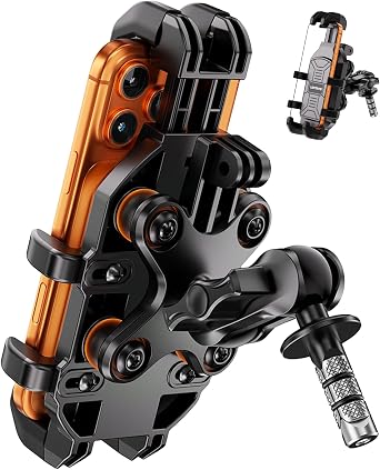 LOKTENWO Motorcycle Fork Stem Phone Mount with Vibration Dampener | Anti-Shake Motorcycle Phone Mount with Anti-Theft Aluminum Arm, for 12-25.4mm Diameter Fork Stems, for 5.4"-6.9" phones
