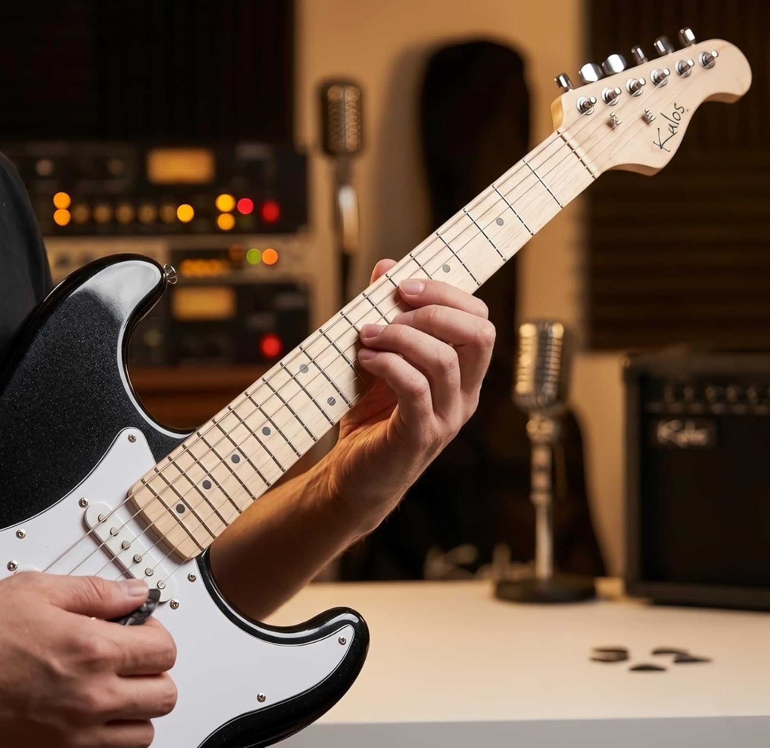 Kalos Full-size 39-inch Metallic Black Electric Guitar Package with Amp Perfect for Beginners