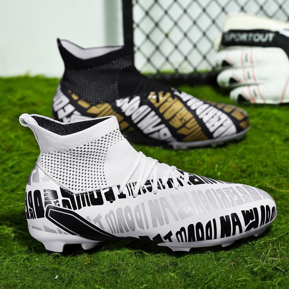 MAUGELY Men's Cleats Firm Ground Soccer Shoes Athletic Lightweight Running Outdoor Turf Comfortable Training Football Shoes