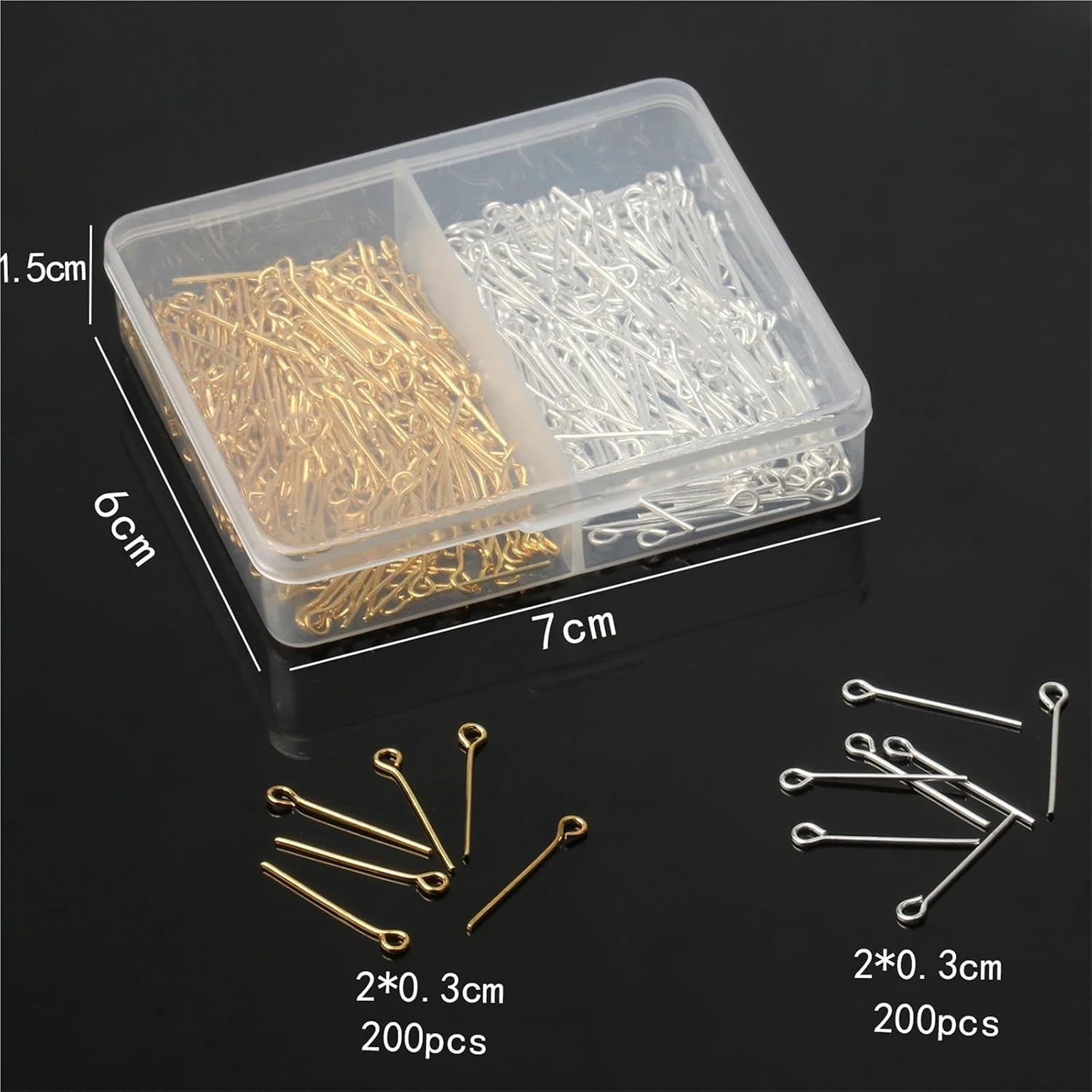 Eye Pins 5box/1000Pcs Gold Silver Color Nine Head Eye Pins Box Kits Jewelry Charms Making DIY Fixed Connectors Accessories for Jewelry Making, Pendant Beads