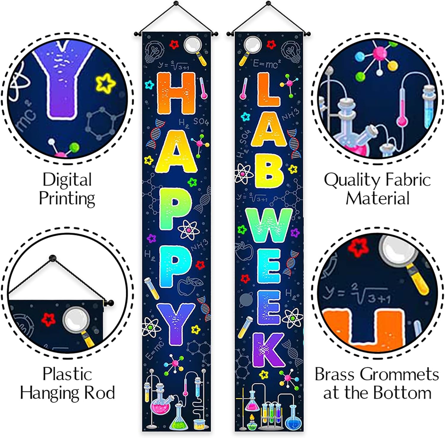 Ticuenicoa Happy Lab Week Porch Signs - 2pcs,Science Vertical Door Banners for Lab Week Decorations, Medical Laboratory Professionals Appreciation Party Decor,71 x 12 Inch