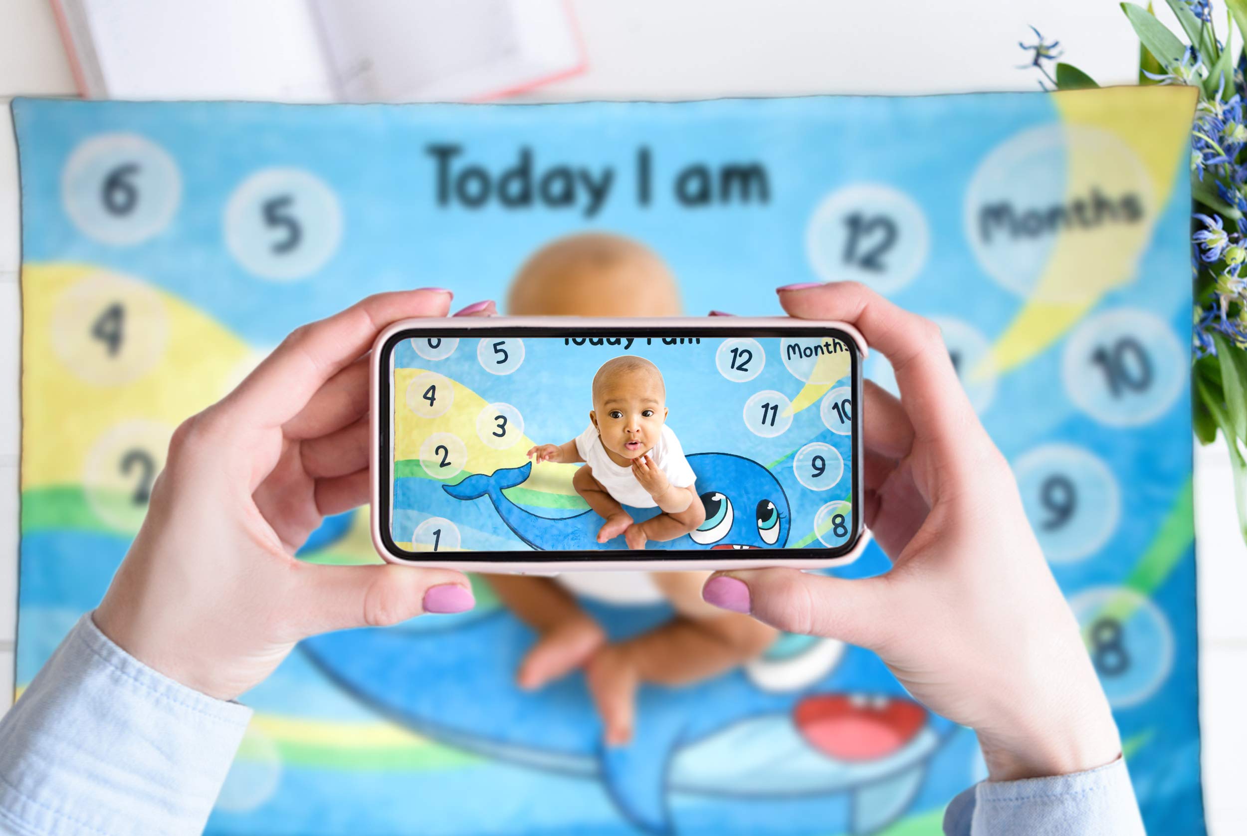 DREAM.IN Baby Milestone Blanket | Minky Soft Fleece Fabric, Boys Girls Unisex | Includes Star Frame | Large 40