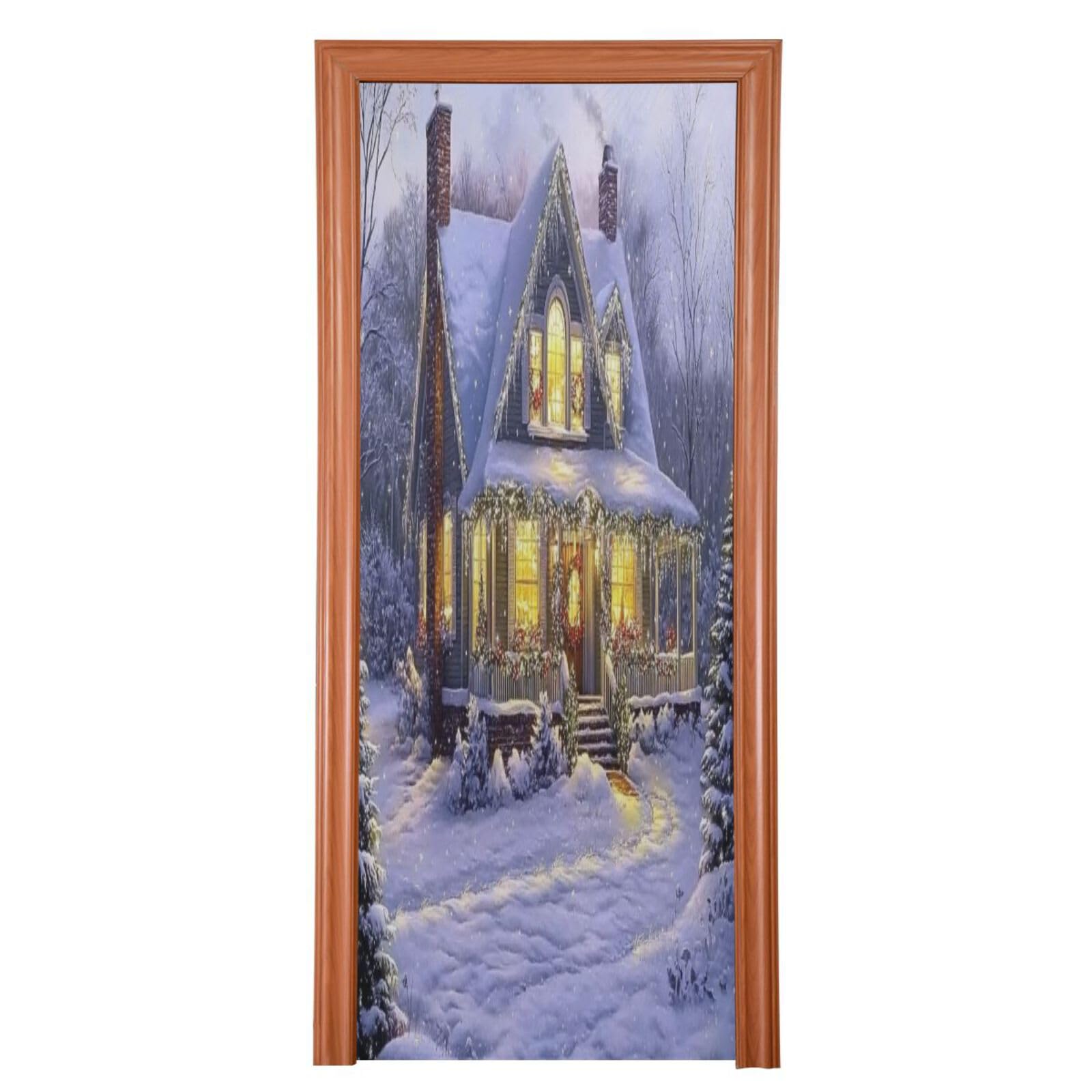 J JOYSAY Christmas Trees House Door Decorations Door Cover Christmas Door Decoration Xmas Door Decorations Indoor for Porch Decorations,32x79 in