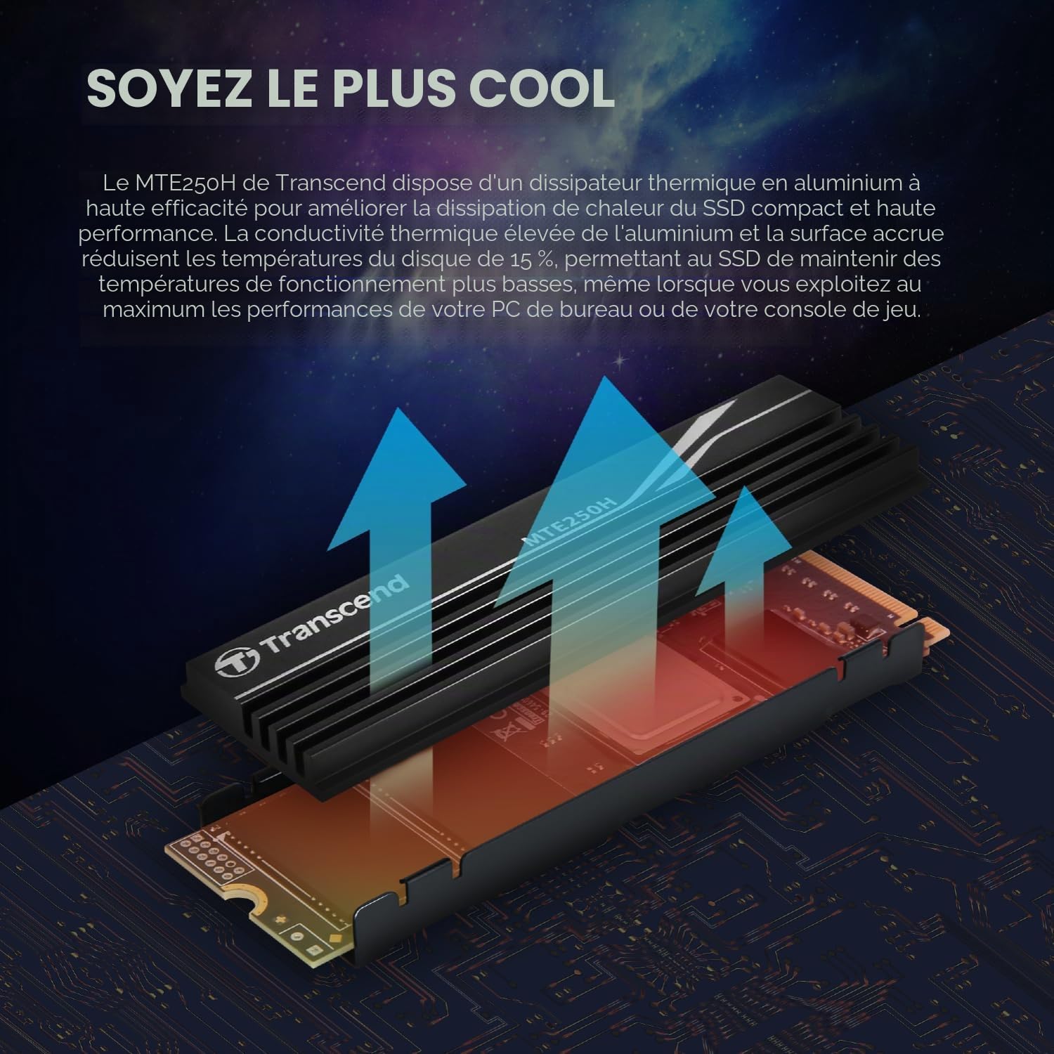 Transcend 1To MTE250H PCIe 4.0 M.2 2280 SSD, 7200 Mo/s, avec dissipateur
