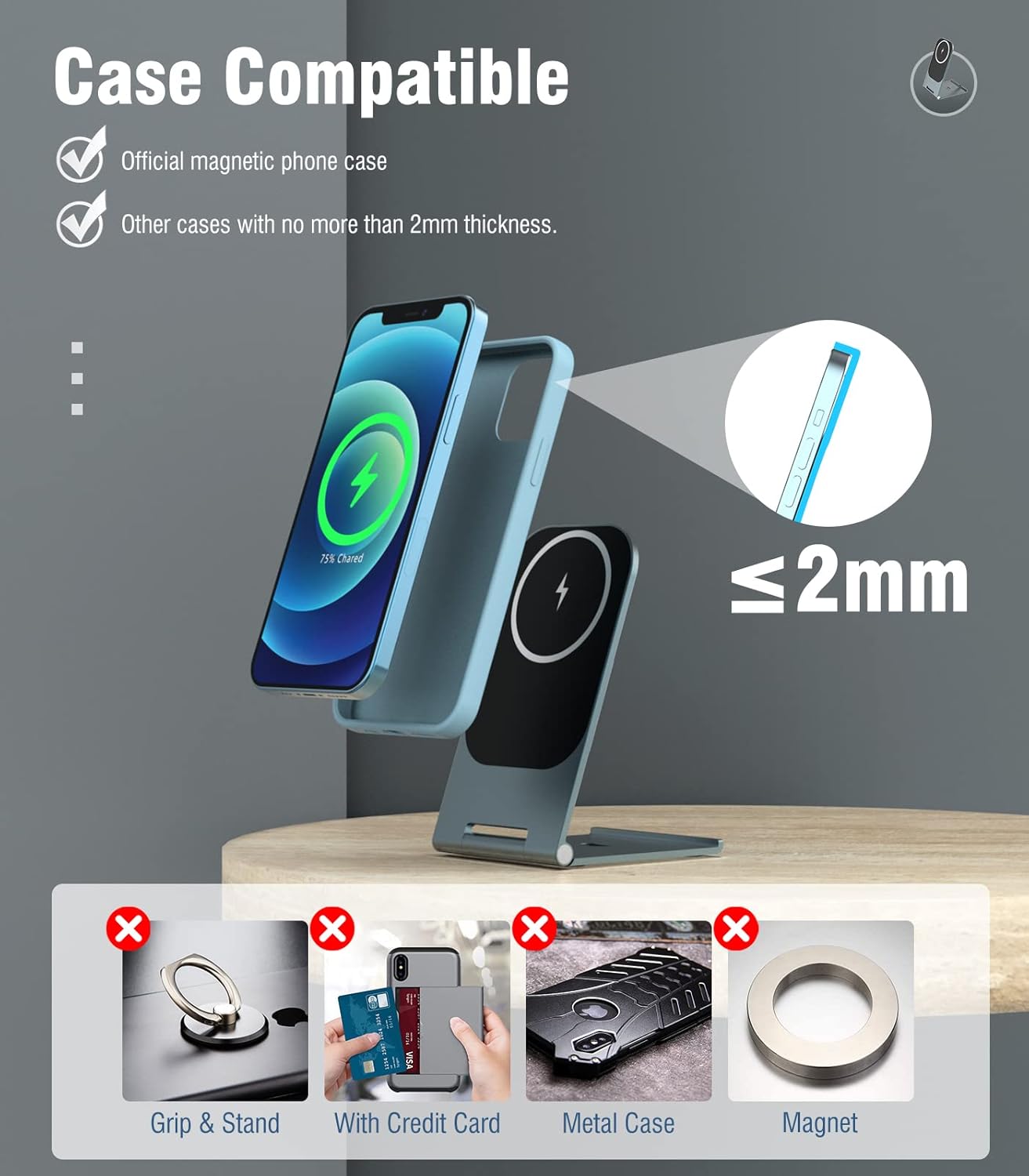 Foldable Magnetic Wireless Charger Stand Aluminum Alloy, Compatible with iPhone 14/13/12 Pro/Pro Max Fast Charging Station Dock Wireless Magsafe Desk Charger Holder,Light Gunmetal