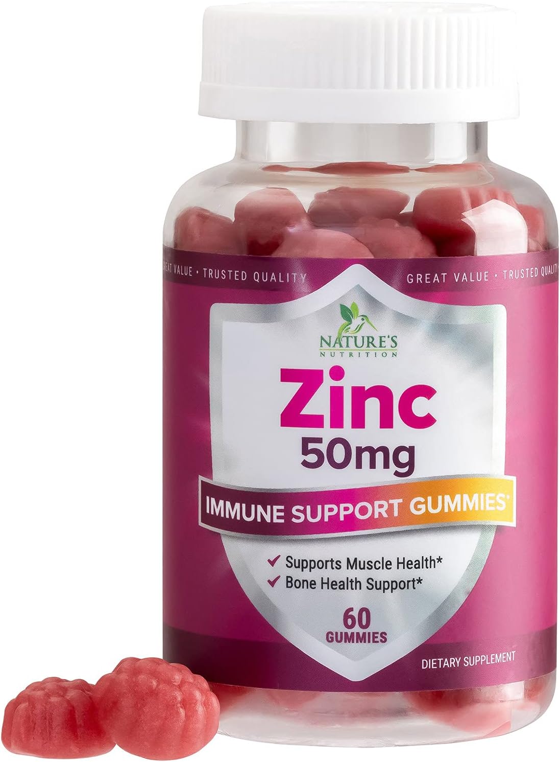 Zinc Gummies for Kids and Adults 50mg Extra Strength Immune Support Supplement - Great Tasting Natural Flavored Gummy Supplement - Best Vegan Zinc Vitamin for Men, Women, and Children - 60 Gummies : Health & Household