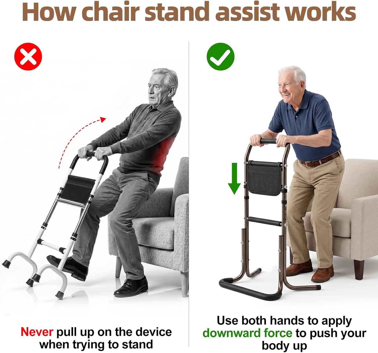 SPECILITE Stand Assist Aid for Elderly, 500Lbs Weight Capacity, 32.9'' - 35.8'' Height Adjustable Aluminum Alloy Mobility Aid, Couch Support & Walkers for Seniors, Handicaps