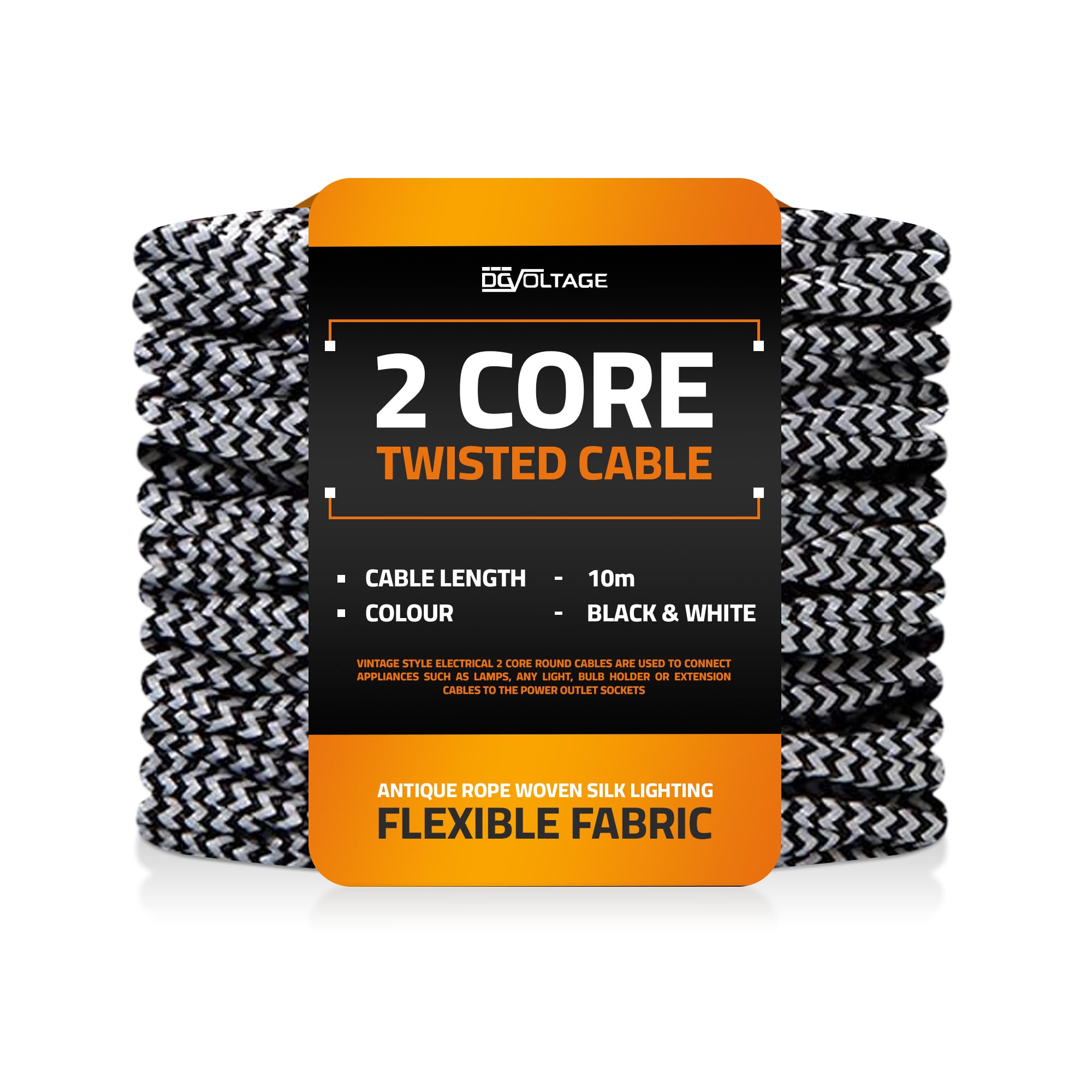 DC VOLTAGE 10m 2 Core Twisted Cable Flexible Wire Lamp Cord, 2 Conductor 32.8ft Vintage Light Flex Cable DIY Lamps Electrical Wire Lighting Appliance Wire Twisted Fabric Electrical Wire (Black, White)