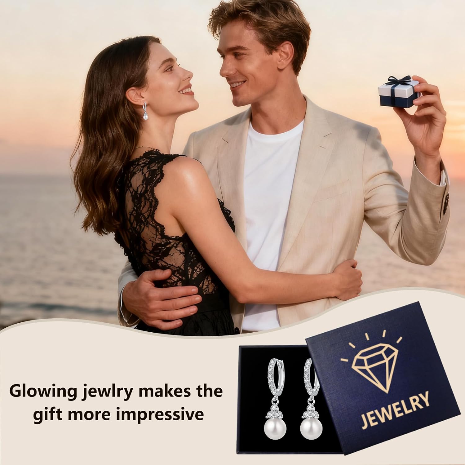 Pearl Earrings Sterling Silver Huggie Hoop Dangles Lightweight Jewelry Christmas Gifts for Women - Image 6