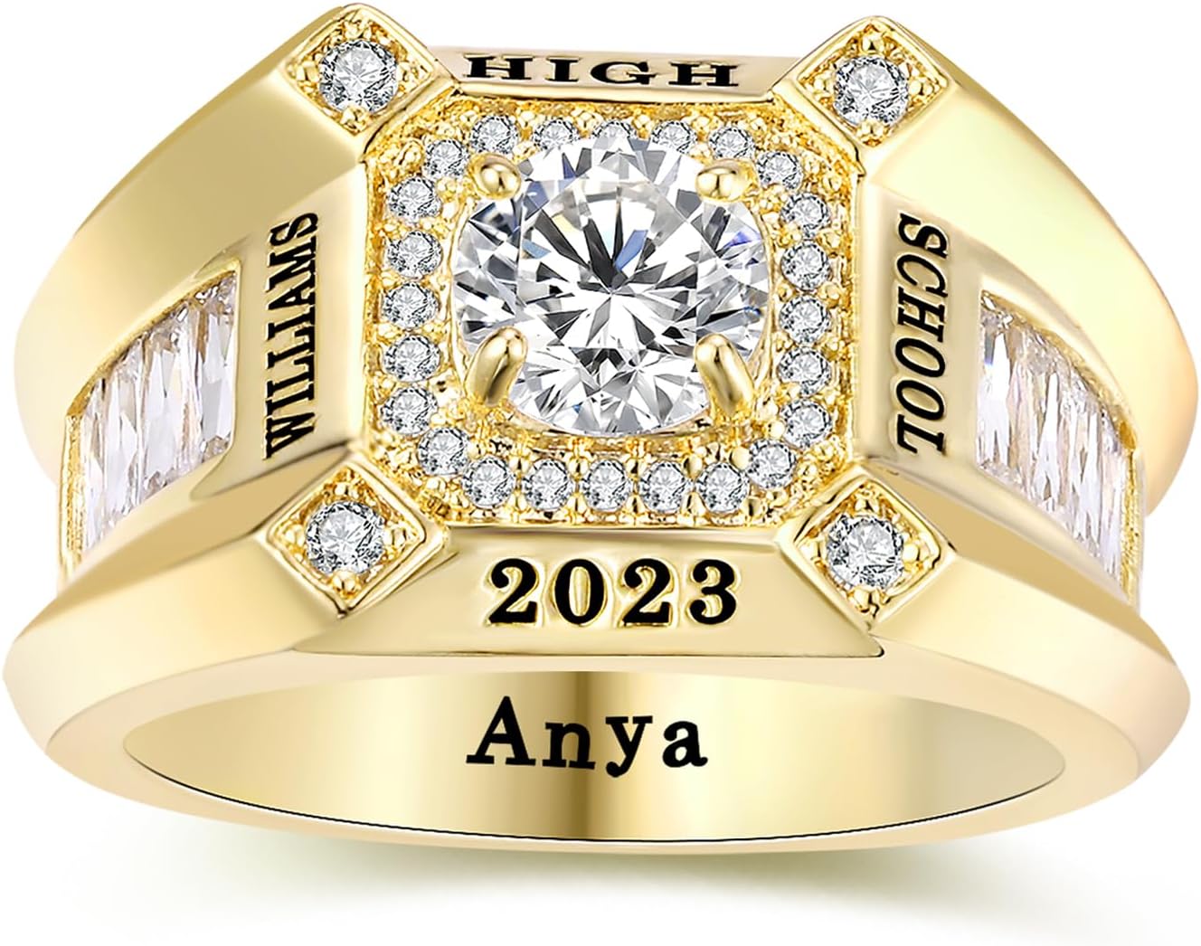 Custom Class Ring - Fully Personalized Sterling Silver Birthstone Ring for Men's Graduation 2024 - High School and College Sizes 5-15