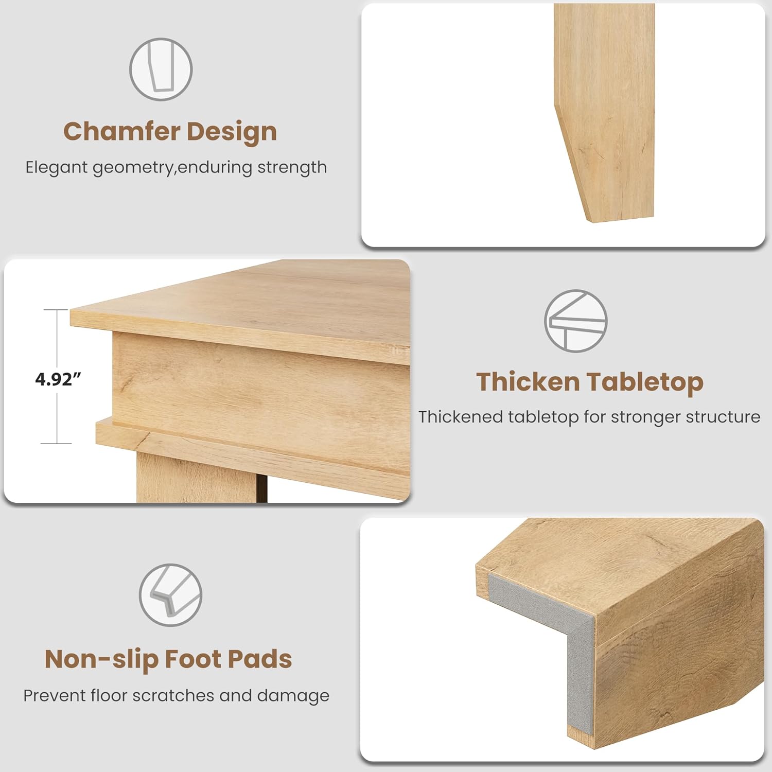 Chamfer design, thick tabletop, and non-slip foot pads