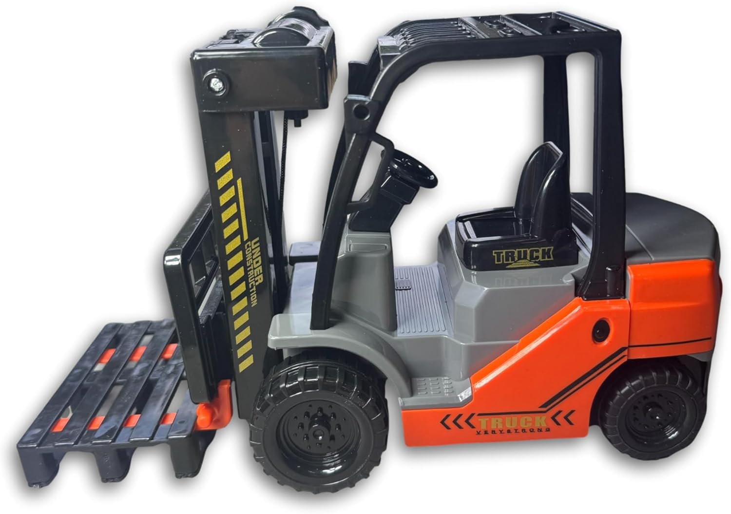 Toys+ Kids Forklift Truck with Wooden Crates, 1:22 Scale, Friction Powered, Orange and Black
