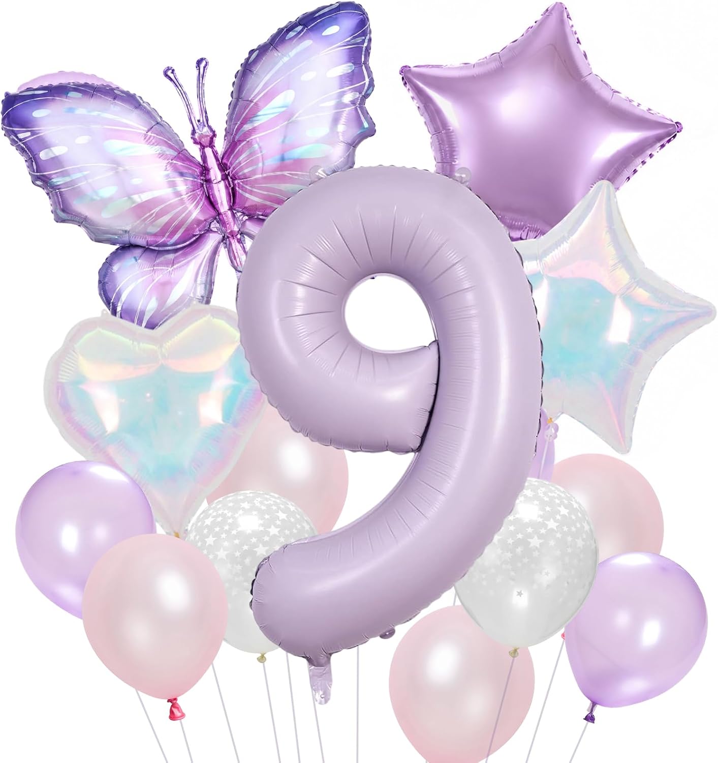 9th Butterfly Birthday Balloons for Girls Purple Numbe Nine Decorations