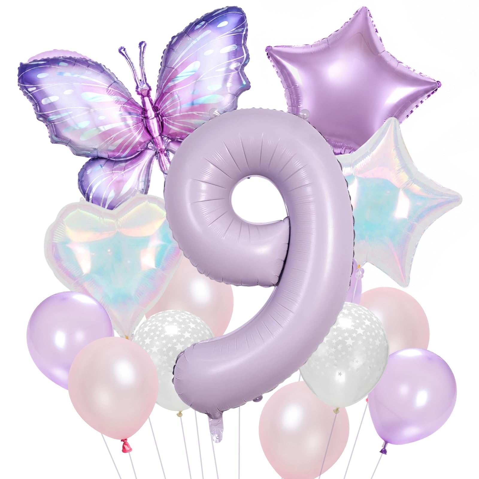 9th Butterfly Birthday Balloons for Girls Purple Numbe Nine Decorations